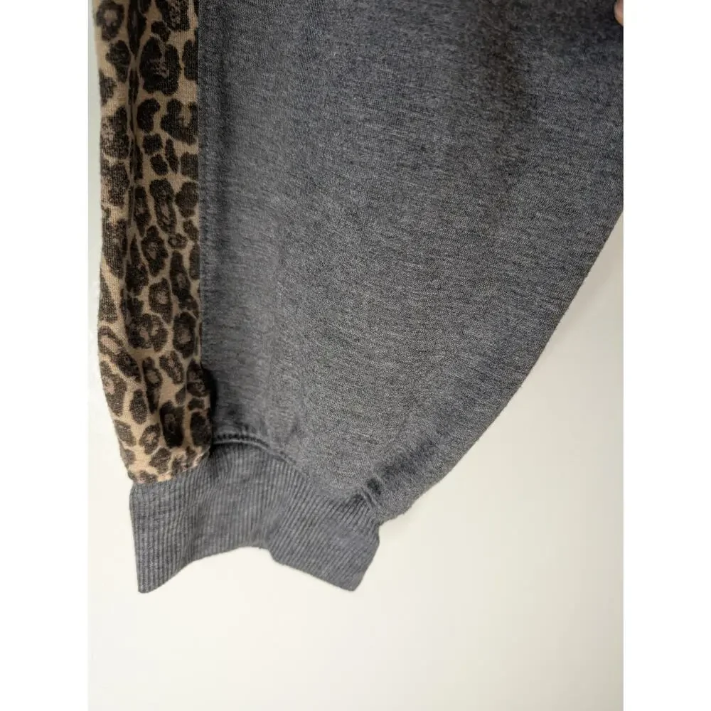 Splendid Womens Fleece Stretch Pajama Pants Lively Leopard Print Gray Size Large